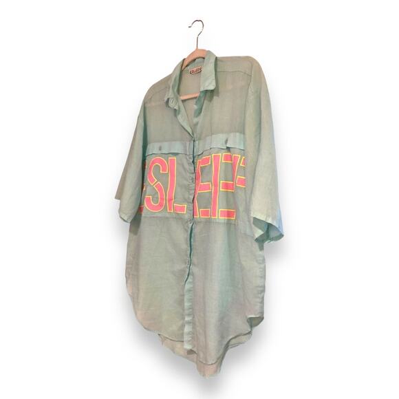 Vintage 80s ESleep Blue Pink Intimates Button Down Night Sleep Shirt Size Medium - Picture 3 of 16